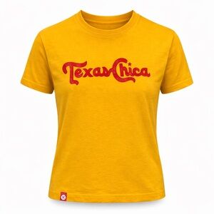 Texas Chica  Women’s Cotton Tumbleweed Logo T-Shirt Size Medium Yellow and Red